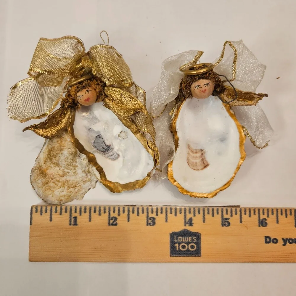 Handmade Oyster Shell Angel Ornaments Set‎ of 2 • 4